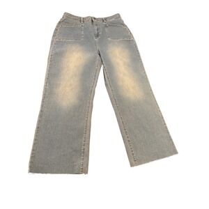 Women's High-Rise Wide Leg Raw Hem Jeans Size 16 Light Wash MSRP $98 NWT‎
